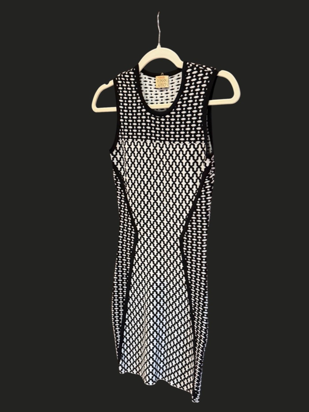 NEW TORN BY RONNY KOBO Tali Knit Bodycon Dress Black & White S - Picture 4 of 13